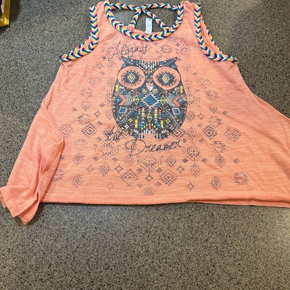 Beautees Orange Owl Print Tank Top